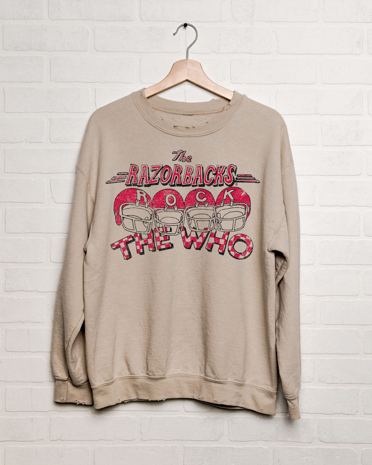 The Who Razorbacks Rock Sand Thrifted Sweatshirt - shoplivylu