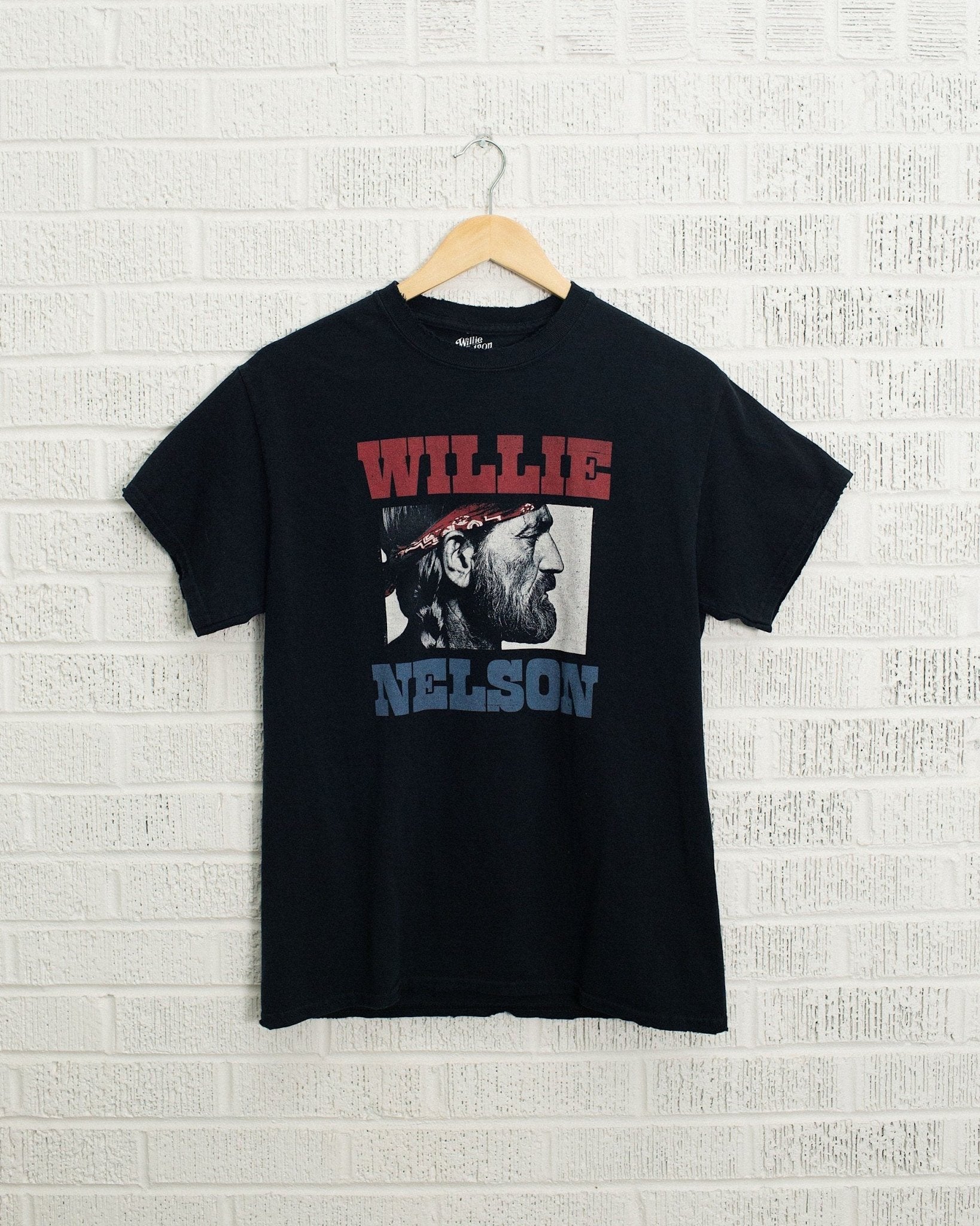 Willie Nelson Bandana Black Thrifted Tee (FINAL SALE) - shoplivylu