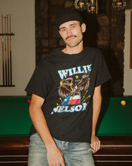 Willie Nelson Born For Trouble Black Thrifted Tee - shoplivylu