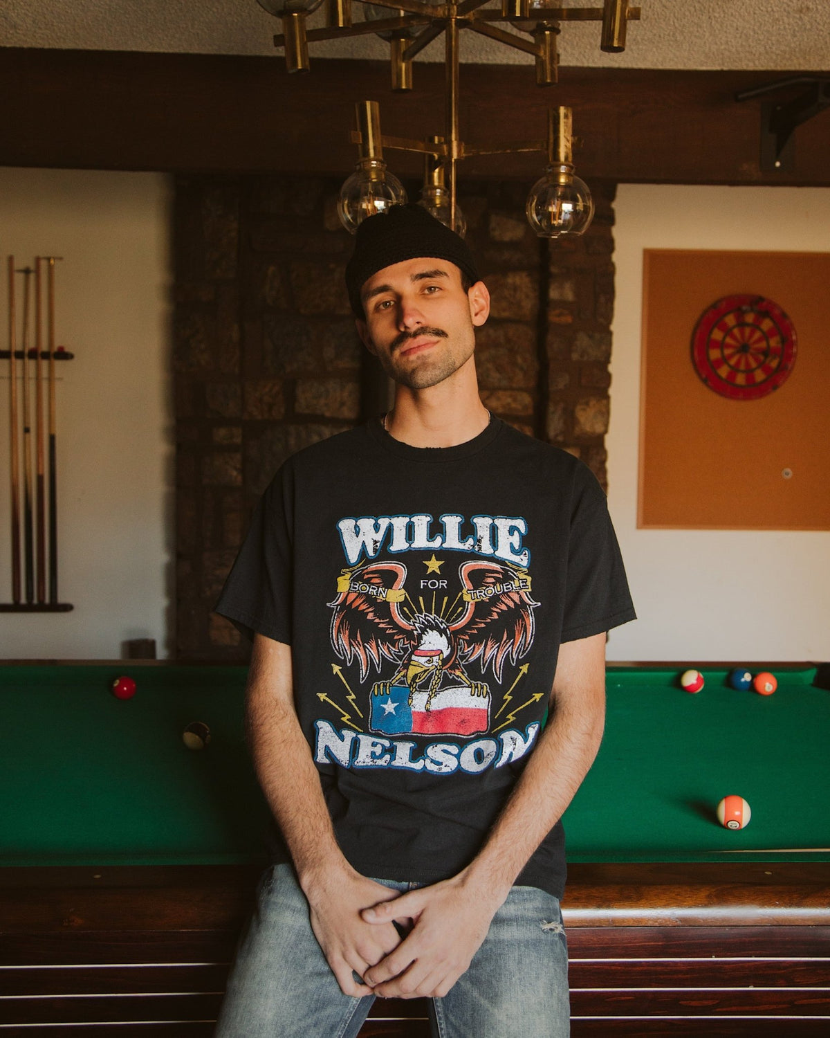 Willie Nelson Born For Trouble Black Thrifted Tee - shoplivylu