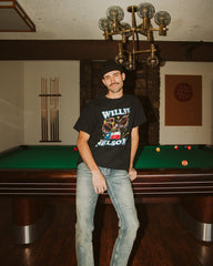 Willie Nelson Born For Trouble Black Thrifted Tee - shoplivylu