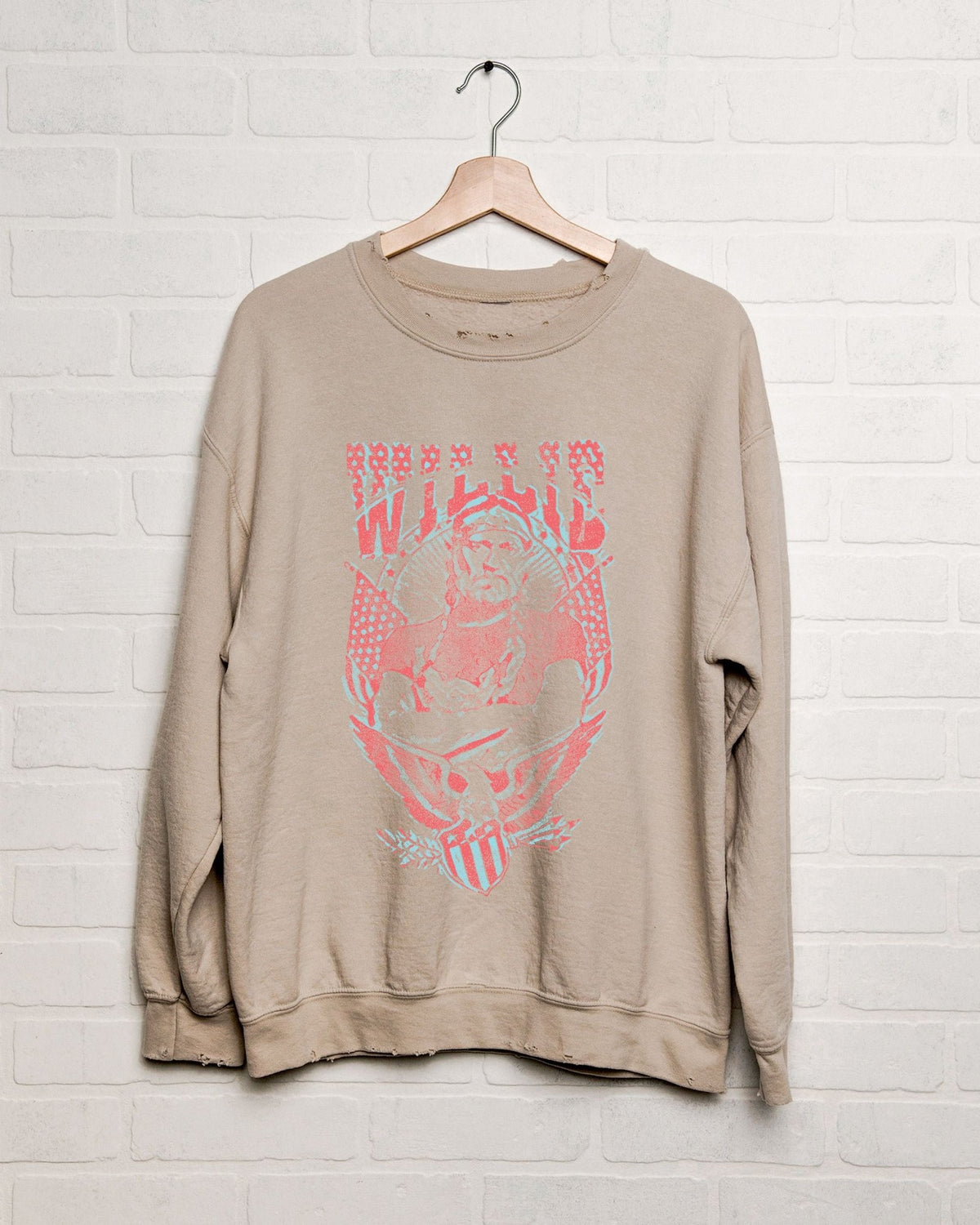 Willie Nelson In Pink Sand Thrifted Sweatshirt - shoplivylu