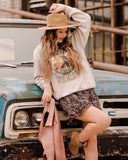 Willie Nelson In the Sky Sand Thrifted Sweatshirt - shoplivylu