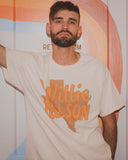 Willie Nelson Orange Texas Off White Thrifted Tee - shoplivylu