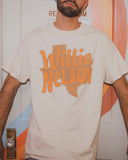 Willie Nelson Orange Texas Off White Thrifted Tee - shoplivylu