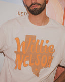 Willie Nelson Orange Texas Off White Thrifted Tee - shoplivylu