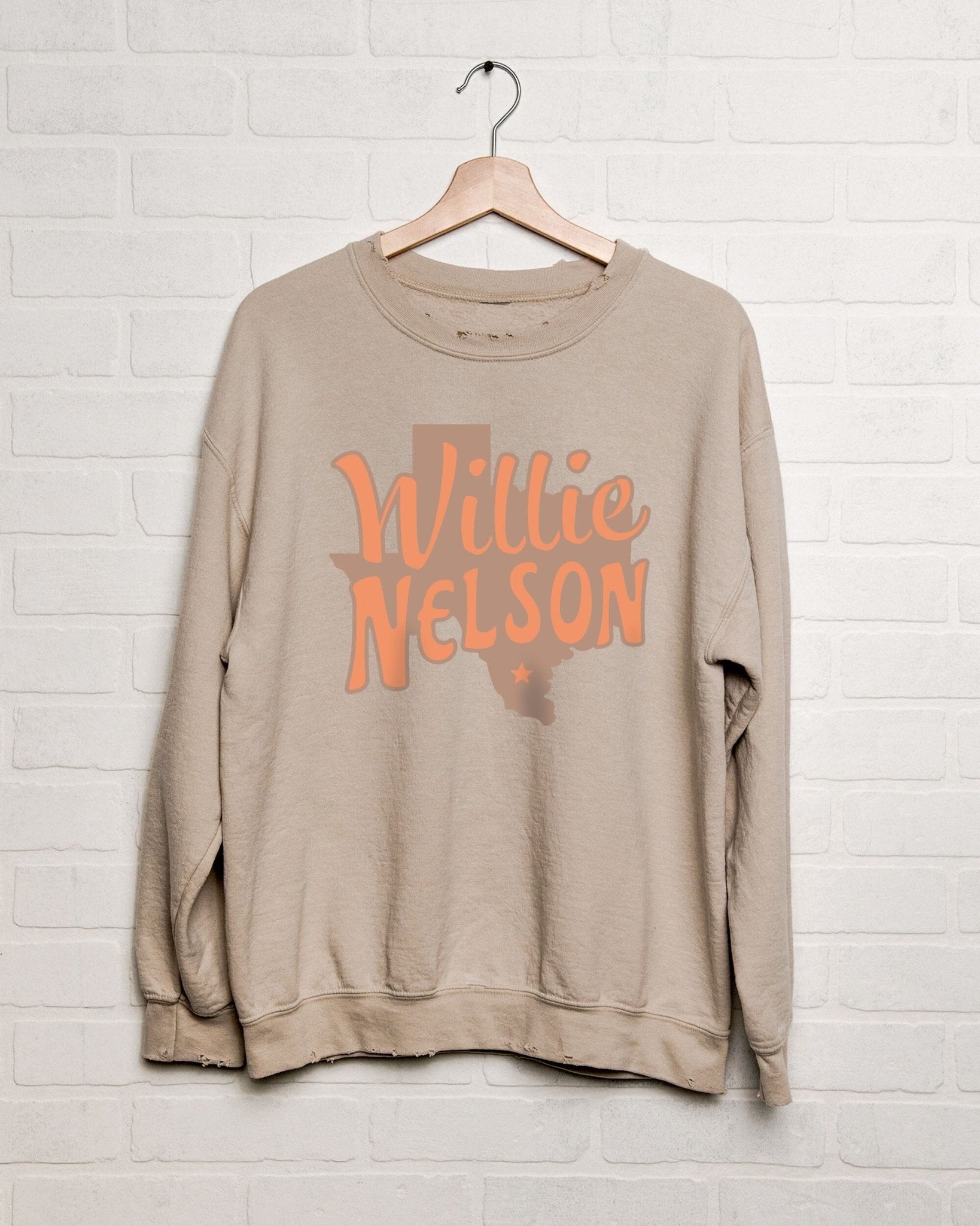 Willie Nelson Orange Texas Sand Thrifted Sweatshirt - shoplivylu
