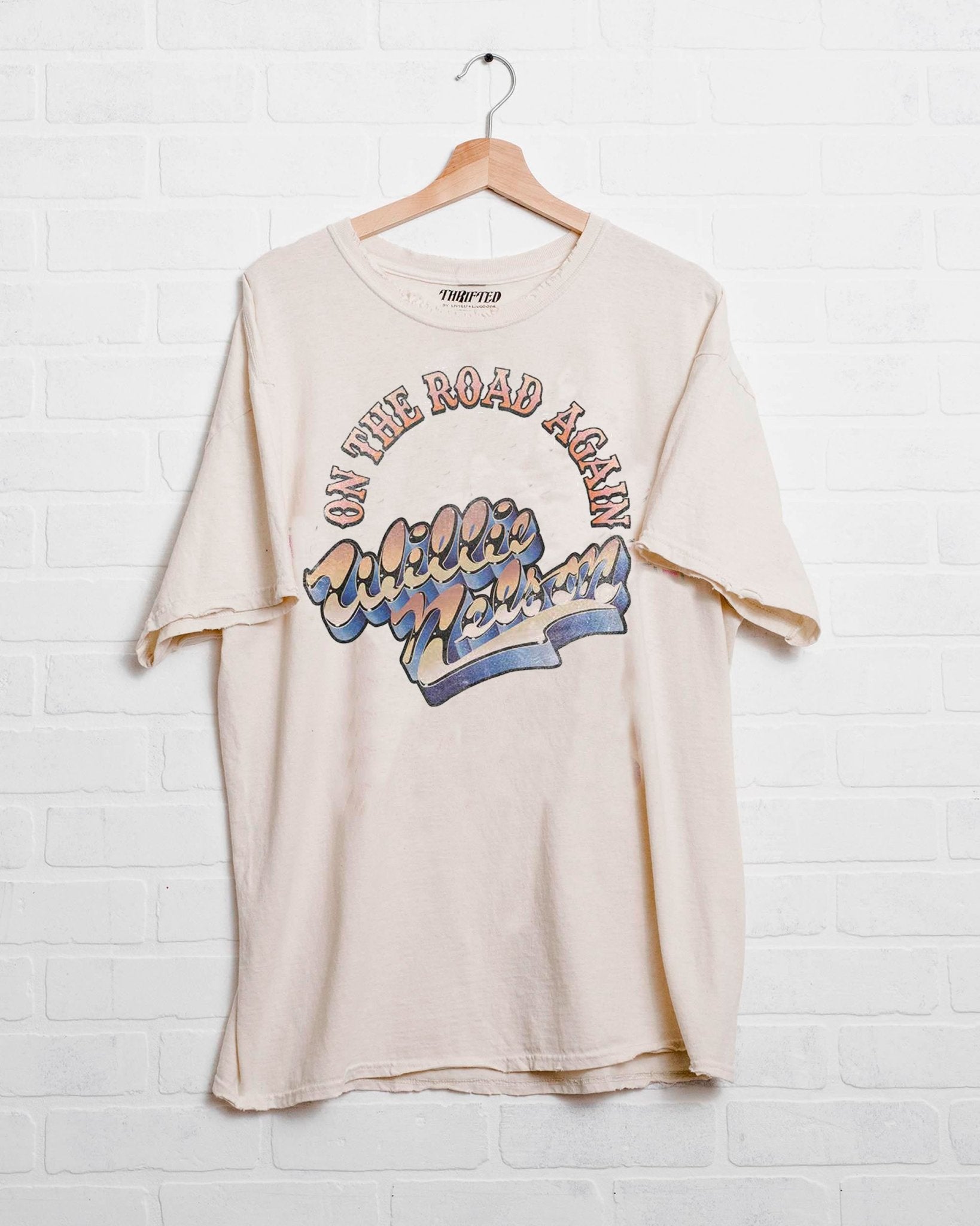 Willie Nelson OTR Metal Off White Thrifted Tee - shoplivylu