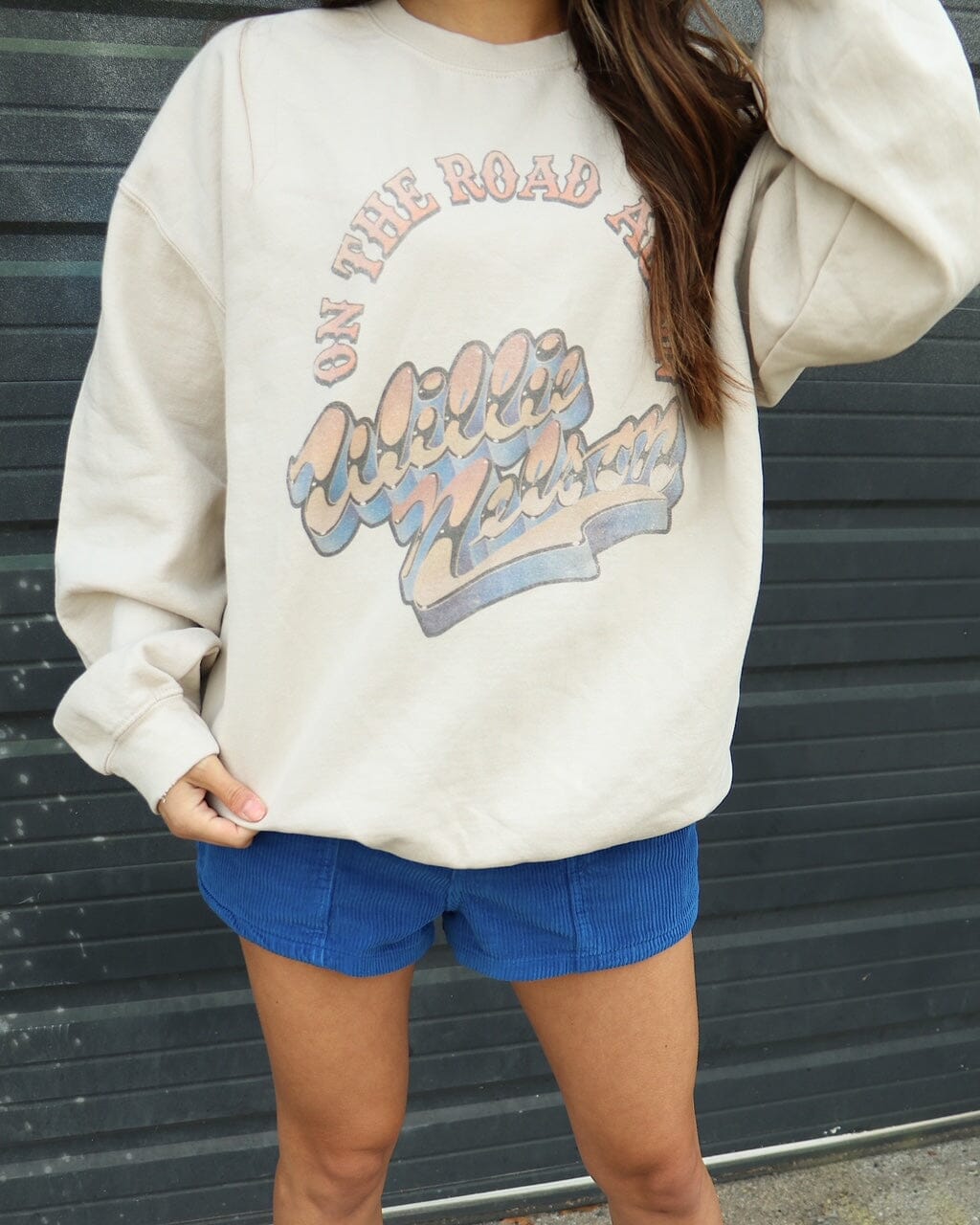 Willie Nelson OTR Metal Sand Thrifted Sweatshirt - shoplivylu