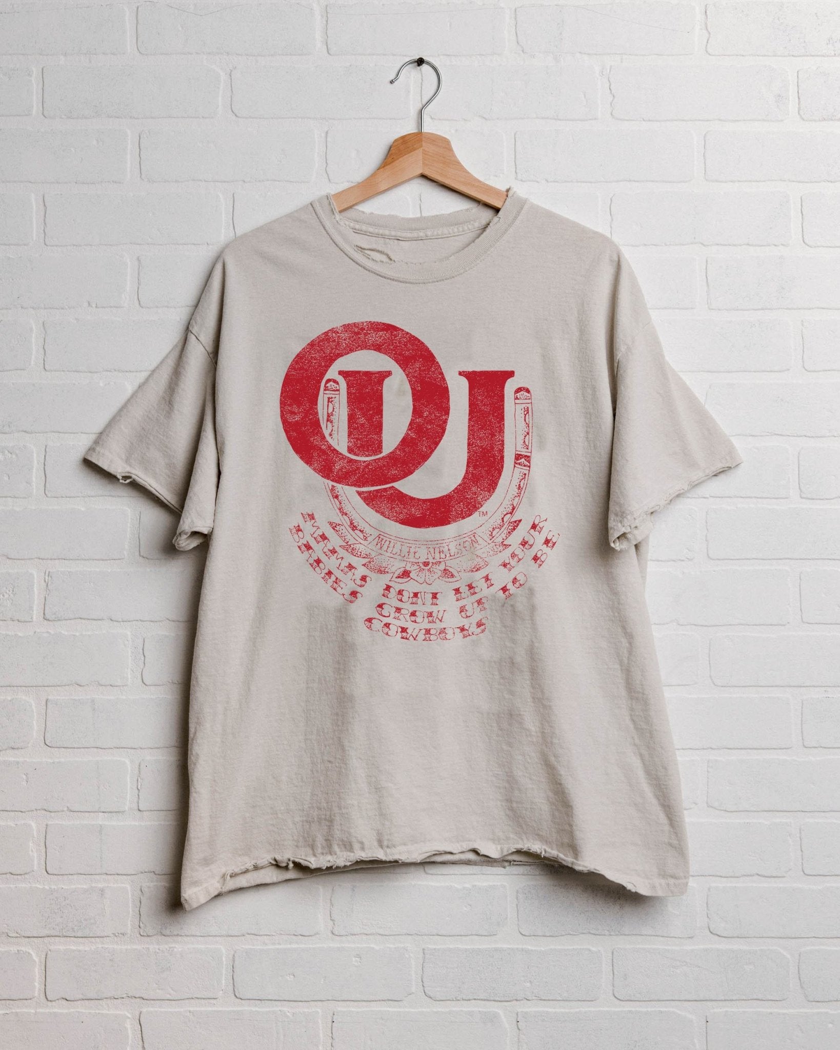 Willie Nelson OU Mama's Off White Thrifted Tee - shoplivylu