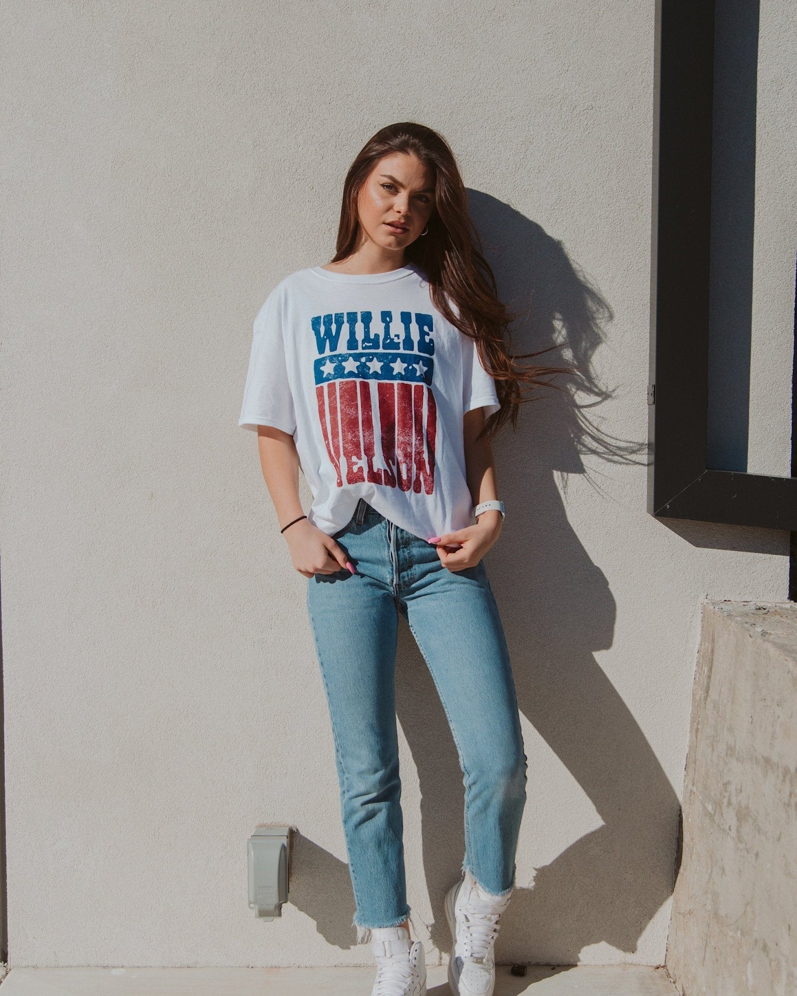 Willie Nelson Stars White Tee (FINAL SALE) - shoplivylu