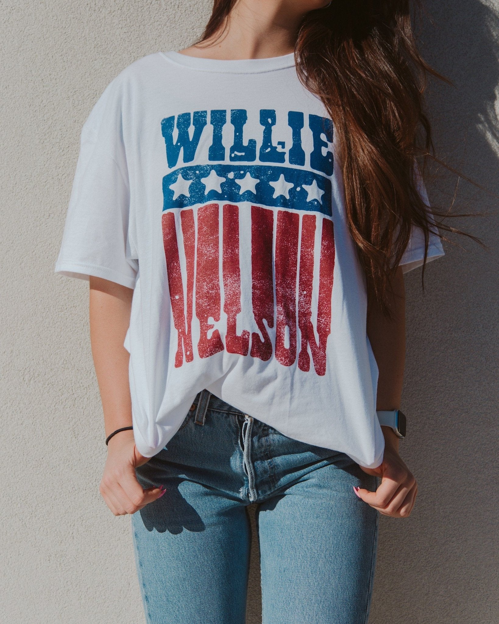 Willie Nelson Stars White Tee (FINAL SALE) - shoplivylu
