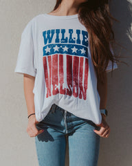 Willie Nelson Stars White Tee (FINAL SALE) - shoplivylu