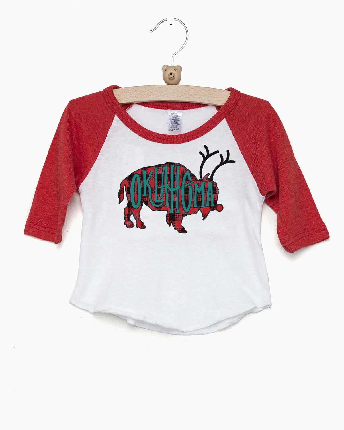 Children's Oklahoma Bison Reindeer Red Baseball Sleeve Tee (208692674588)