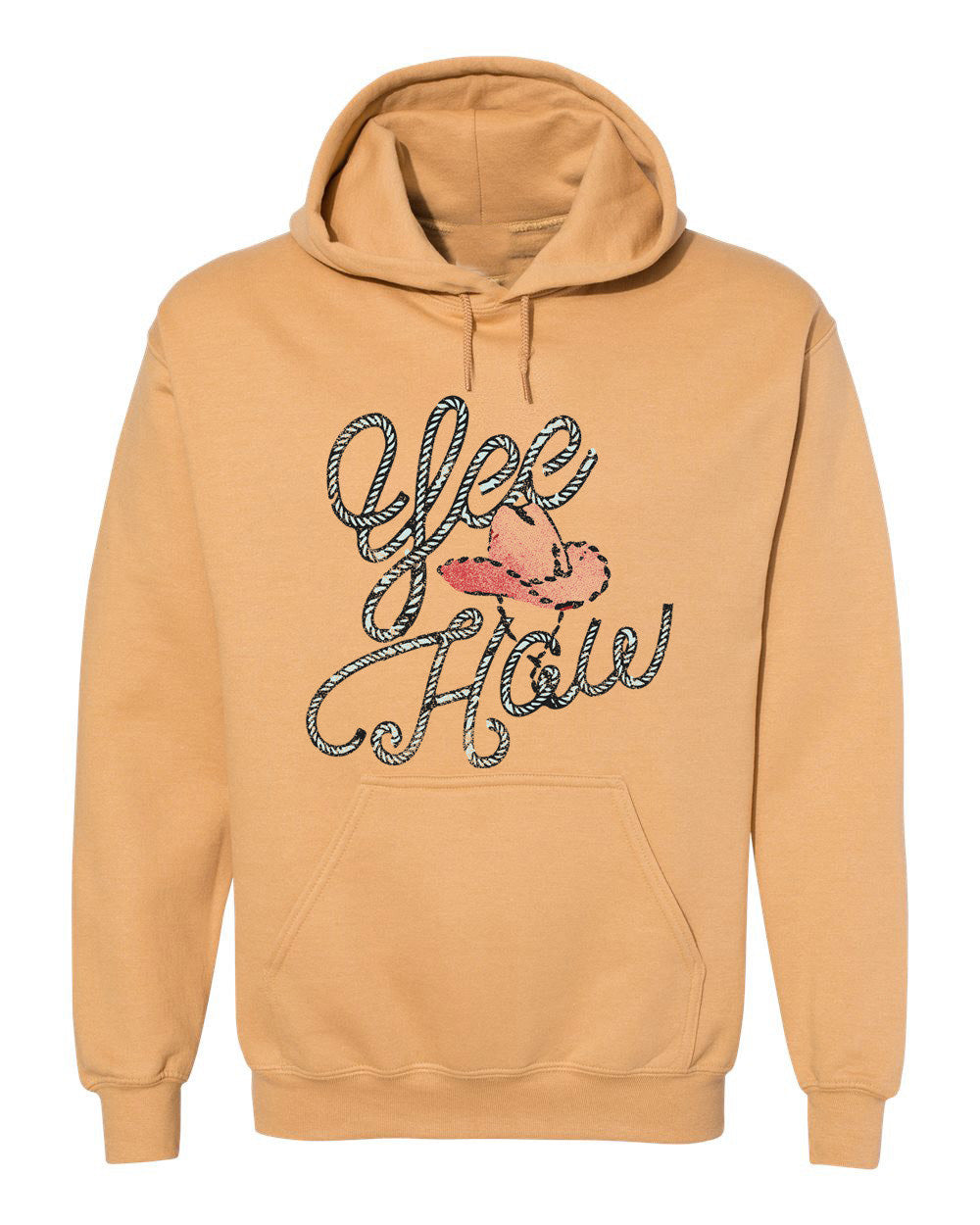 Yee Haw Old Gold Thrifted Hooded Sweatshirt - shoplivylu